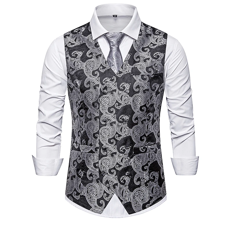 ZYFG free men smart casual style suit vest Cashew flowers pattern vest Double-breasted design slim fit vest plus size ZYFG free men smart casual style suit vest Cashew flowers pattern vest Double-breasted design slim fit vest plus size