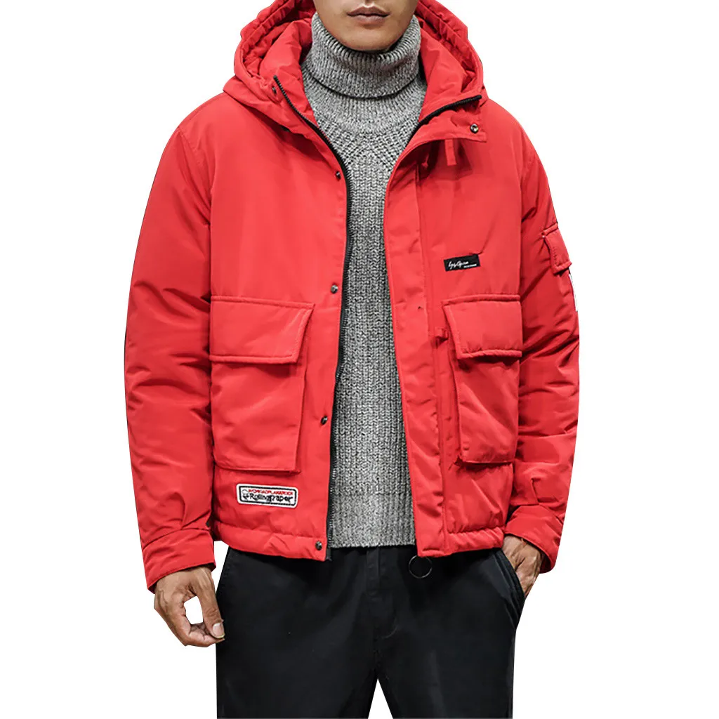 Лыжная парка, мужская зимняя куртка с несколькими карманами, с капюшоном, толстая зимняя куртка, Мужская куртка в стиле хип-хоп, Мужская Уличная ветровка большого размера - Цвет: Красный