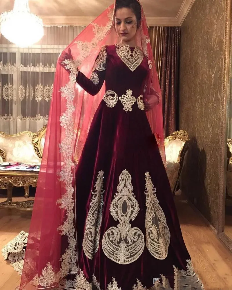 Vintage Burdundy Velvet Dress Muslim 