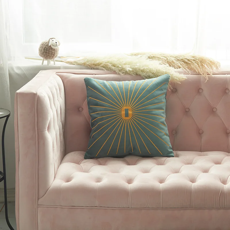 Золотая вышитая бархатная наволочка с геометрической вышивкой Удобная наволочка 45*45 диван-кровать домашний Роскошный декор