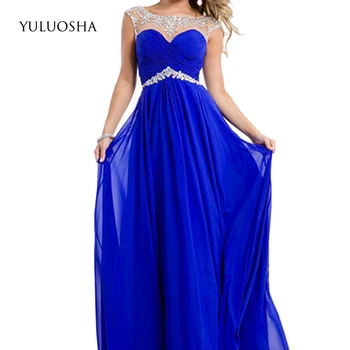 

YULUOSHA Evening Dress 2020 A-Line Backless O-Neck Evening Party Prom Formal Gowns Long Lllusion Dress Vestidos Robe De Soiree