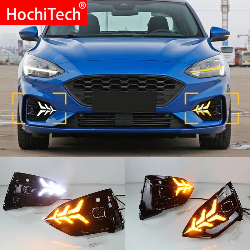 For Ford Focus St Line 2018 2020 Daytime Running Lights Led Drl Fog Lamp Driving Lights With Yellow Turn Signal Function Relay Car Light Assembly Aliexpress