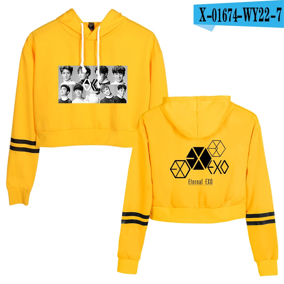 EXO Ablum одежда Kpop осенние женские толстовки Толстовка модная укороченная толстовка с капюшоном Dragon Ball Harajuku длинный рукав свободный пуловер - Цвет: yellow