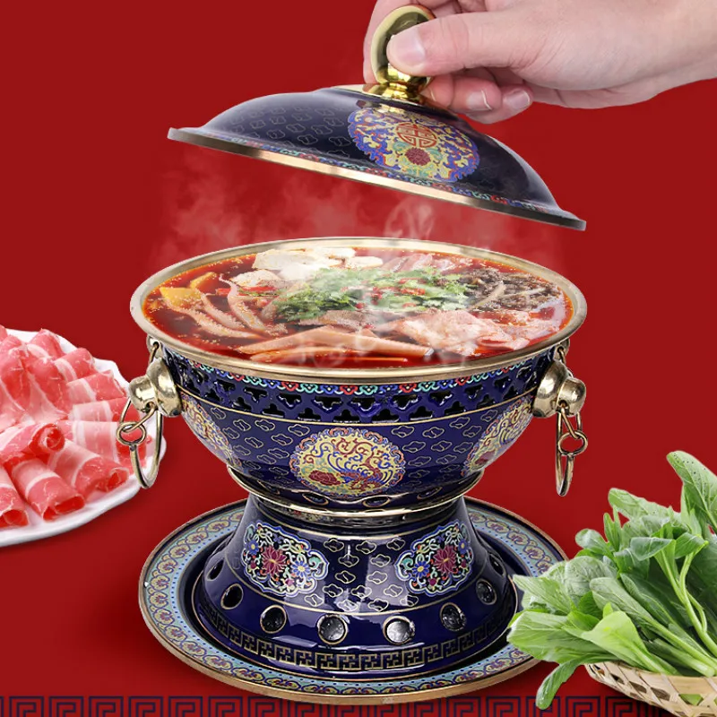 

Chinese Style Copper Pot Copper Vintage Enamel Pot Commercial Single Person Alcohol Stoves Small Pot Home Hot Pot