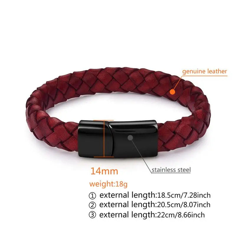 leather hand braids Bracelet leather bracelet men/'s red bordeaux wine red gold trendy modern,high-quality stainless steel magnetic clasp