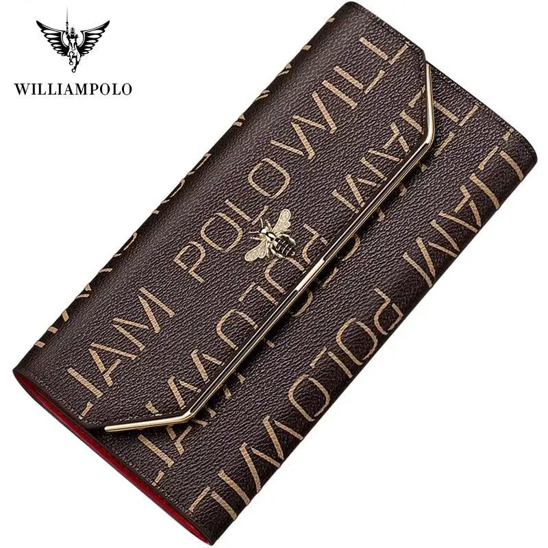 Женский кошелек из воловьей кожи длинный модный трехслойный клатч