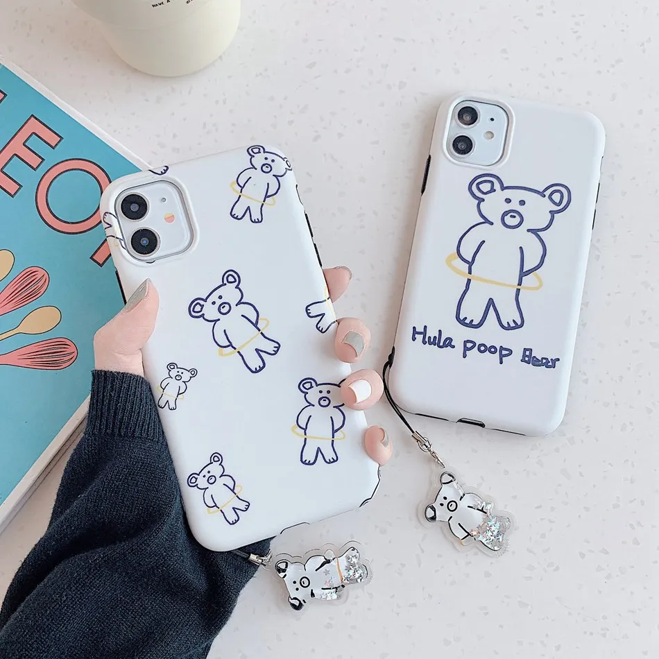 

Hot For iPhone 11 Pro XS Max XR X Case 3D Cute Cartoon Quicksand Pendant Bear Phone Case For iPhone 8 7 Plus Soft Back Cover