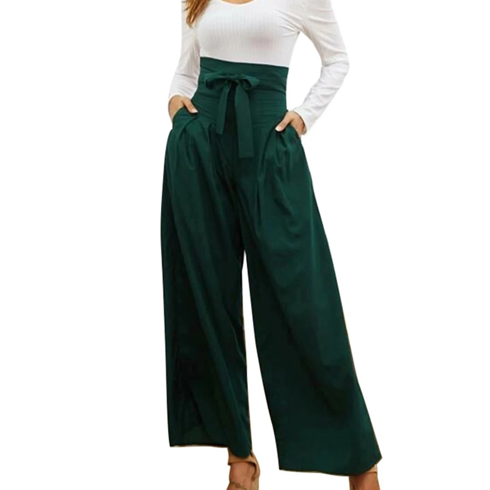 

Spring Bowknot Lace up Pants Casual Wild Wide Leg Pants Female Office Lady High Waist Pants Solid Color Loose pantalon femme D30