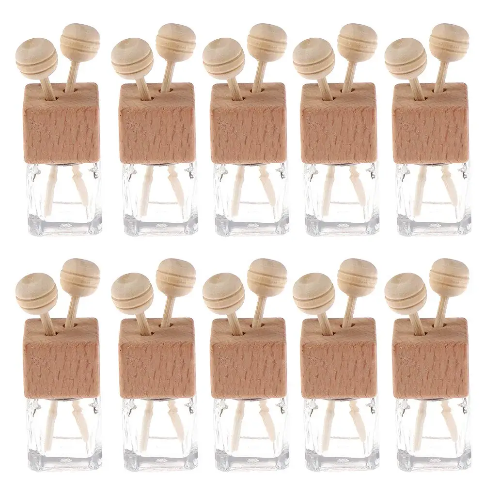 

10PCS 8ml Car Air Freshener Perfume Clip Vent Outlet Diffuser Empty Essential Oil Glass Perfume Vials Ornament with Wooden Caps