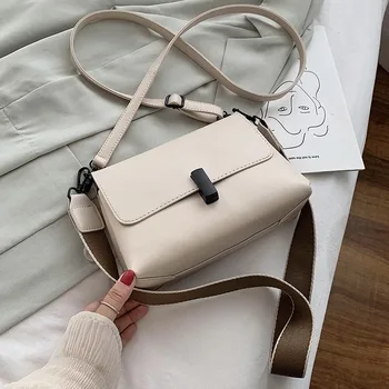 

Small PU Leather Crossbody Bags for Women New Luxury Wide Strap Female Shoulder Handbags Solid Color Ladies' Travel Flap Bags