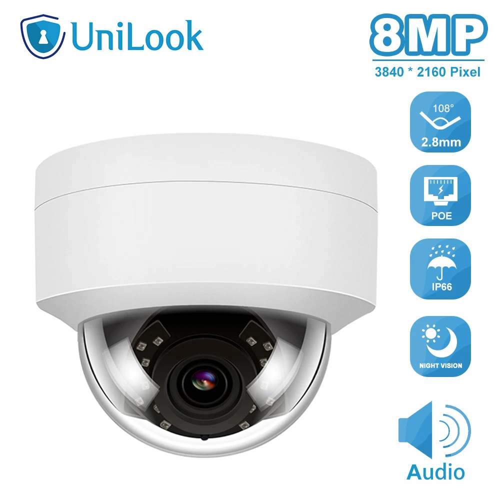 4K 8MP Dome Outdoor Security Camera POE H.265 CCTV IP Camera Built In Microphone Hikvision Compatible IP 66 ONVIF IR 30m P2P