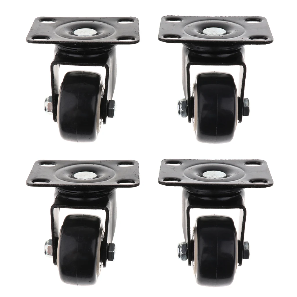 4x Durable 1.5'' PVC Swivel Castor Wheels Furniture Trolley Caster Black