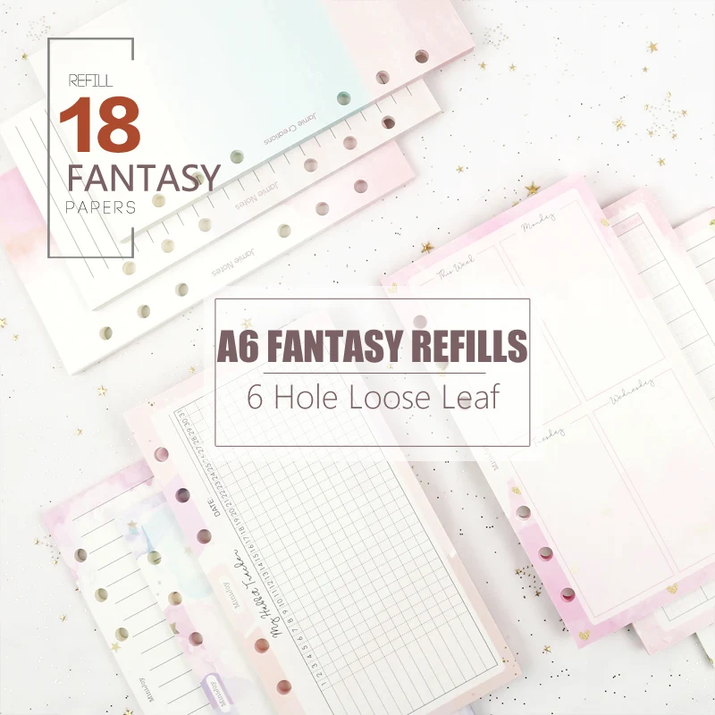 MyPretties 40 Sheets Fantasy Refill Papers Blank Ruled Daily Weekly Planner A6 for 6 Hole Binder Organizer Notebook Papers