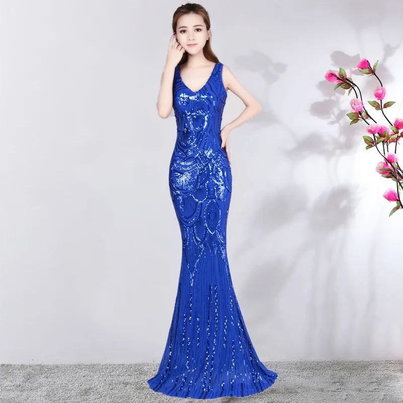 Новые пикантные Длинные вечерние платья аппликации русалки Sequined женское платье в красный горошек для Bridemaide Vestidos De Fiesta Largos De торжественный