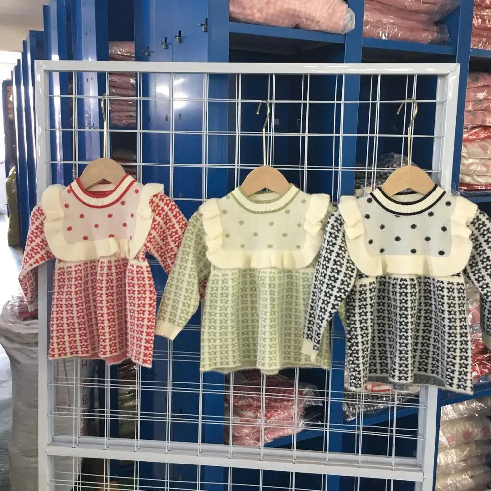 Новое осенне-зимнее милое платье принцессы для девочек от 9 months to 5 years Old лет с деревянными воланами, детское вязаное платье с длинными рукавами одежда для малышей