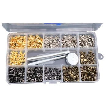 

180 Set Leather Rivets Double Cap Rivet Tubular Metal Studs with Snap Fasteners Kit and 3 Pieces Setting Tool Kit for DIY Craft/
