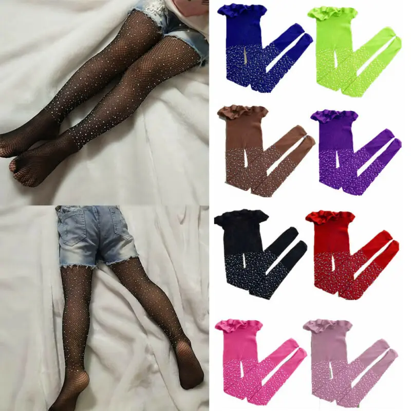 

2019 New Kid Baby Girls Rhinestone Fishnet Stockings Children Girl Mesh Tights Hollow Out Tights Girl Stockings Spring Autumn