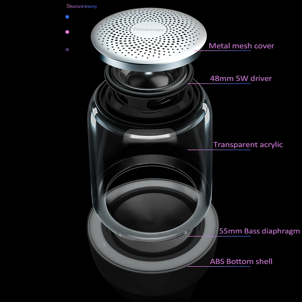Lewinner C7 Bluetooth V5.0 Wireless Speakers HiFi Stereo Column Portable Speaker Romantic Colorful Light with Microphone Lewinner C7 Bluetooth V5.0 Wireless Speakers HiFi Stereo Column Portable Speaker Romantic Colorful Light with Microphone