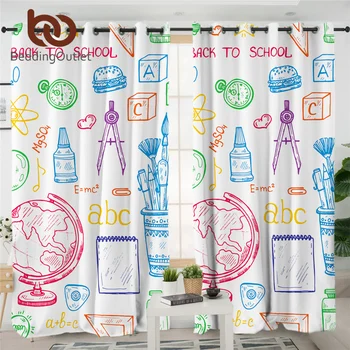 

BeddingOutlet School Collection Curtains For Kitchen Educational Pencils Blackout Curtain Hand Drawn Globe Colorful gardinen 1pc