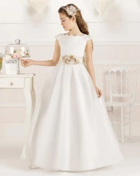 Cap Sleeves Flower Girl Dresses For Weddings A-line Flowers Lace Beaded Long First Communion Dresses For Little Girls