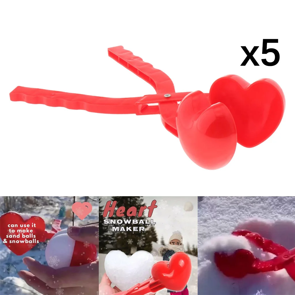Pack of 5 Heart Shaped Snow Ball Maker Clips Clamps Kids Children Sand Toys Snow Scoop Maker Snow Fight Game Outdoor