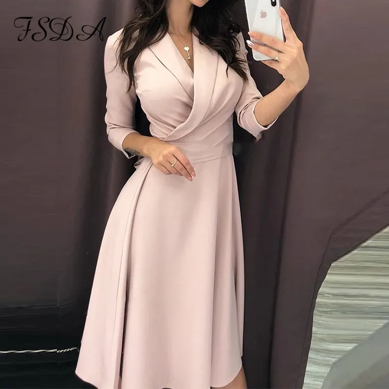 Женское винтажное Повседневное платье FSDA элегантное офисное средней длины с
