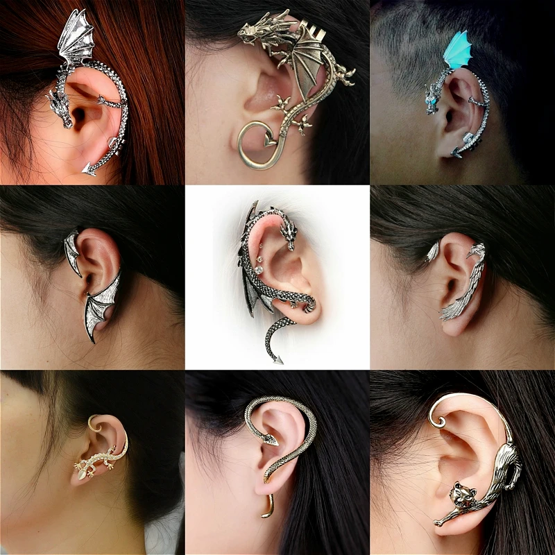 Retro Gothic Earrings Punk Dragon Jewelry Mens Female Wrap Cuff Ear Clip Girls Gift Hip Hop Party | Украшения и аксессуары