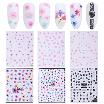 

1 Sheet Nail Stickers Flower Mixed Pattern Colorful Nail Transfer Decals Stickers 3D Nail DIY Decorations Tools