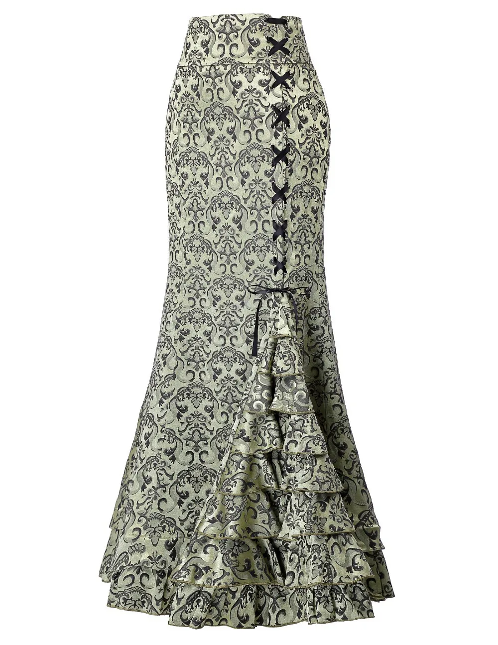 Винтажная юбка макси с цветочным рисунком для женщин, кружевная юбка русалки с оборками, королевская многослойная юбка, юбка с цветочным принтом, жаккардовая переплетенная юбка