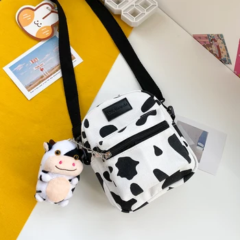 

INS Fashion Women Cow Print Small Crossbody Bags 2020 Multi-Pockets Messenger Bag Female Canvas Shoulder Bag Daily Travel Bag
