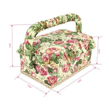 

Sewing Basket Sewing Kits Storage Box with Removable Tray Built-in Pin Cushion Interior Pocket MYDING