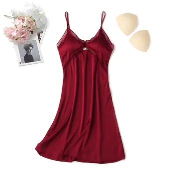 

2020 New Women Nightdress Satin Spaghetti Strap Nightgown Hollow Out Sleepwear Sexy Intimate Lingerie Sleep Dress Silky Homewear