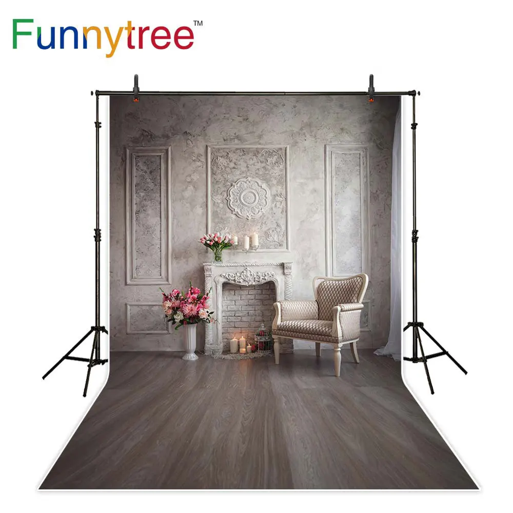 Funnytree Wedding Decoration Boda Photography Backdrop European Fireplace Flower Castle Wood Background Photo Studio Photophone |