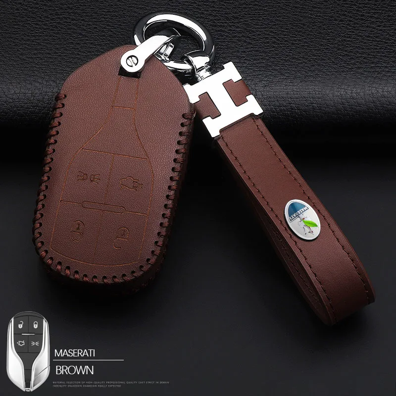 Чехол для ключей Maserati кожаный чехол Levante Ghibli President GT чехол для ключей GC кожаный чехол для ключей кольцо - Название цвета: Коричневый