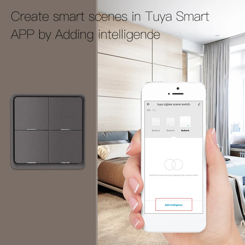 Gang sem Fio Controlador de Automação a Pilhas Tuya Zigbee Interruptor Inteligente Botão 10ua Cena Alta Qualidade 4 8 Tuya zigbee 4 gang sem fio interruptor