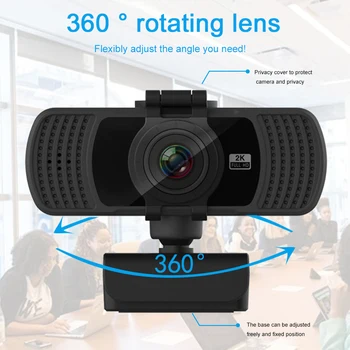 

HD Webcam Privacy Cover Conferences Teaching With Microphone Live Broadcast 360 Rotatable 2K 4MP 30fps Auto Focusing Camera