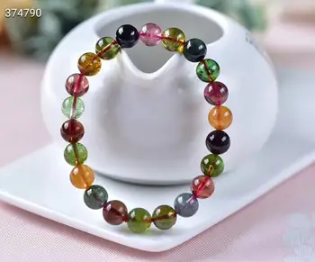 

Certificate Natural Watermelon Tourmaline Quartz Colorful Clear Round Beads Bracelet 8.1MM From Brazil Women Men Crystal AAAAAA