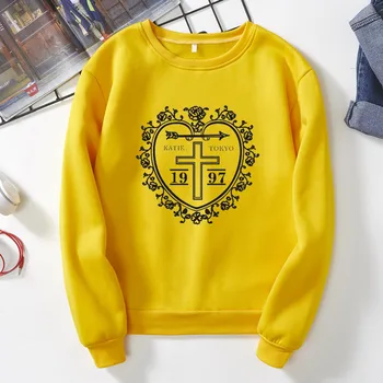 

Katie Goes to Tokyo Harajuku fashion 2019 round neck long sleeve plus velvet pullover Women Unisex clothes Direct