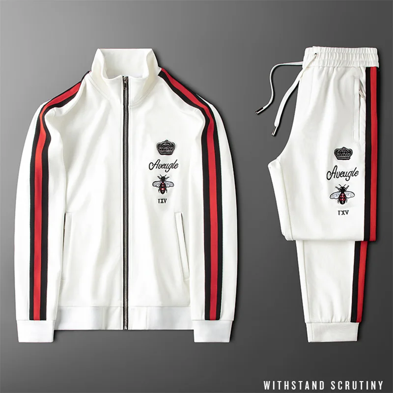 Pants Jacket White Leisure-Suit Foot Sports Men Bee Trend And Beam Collar Vertical Wild