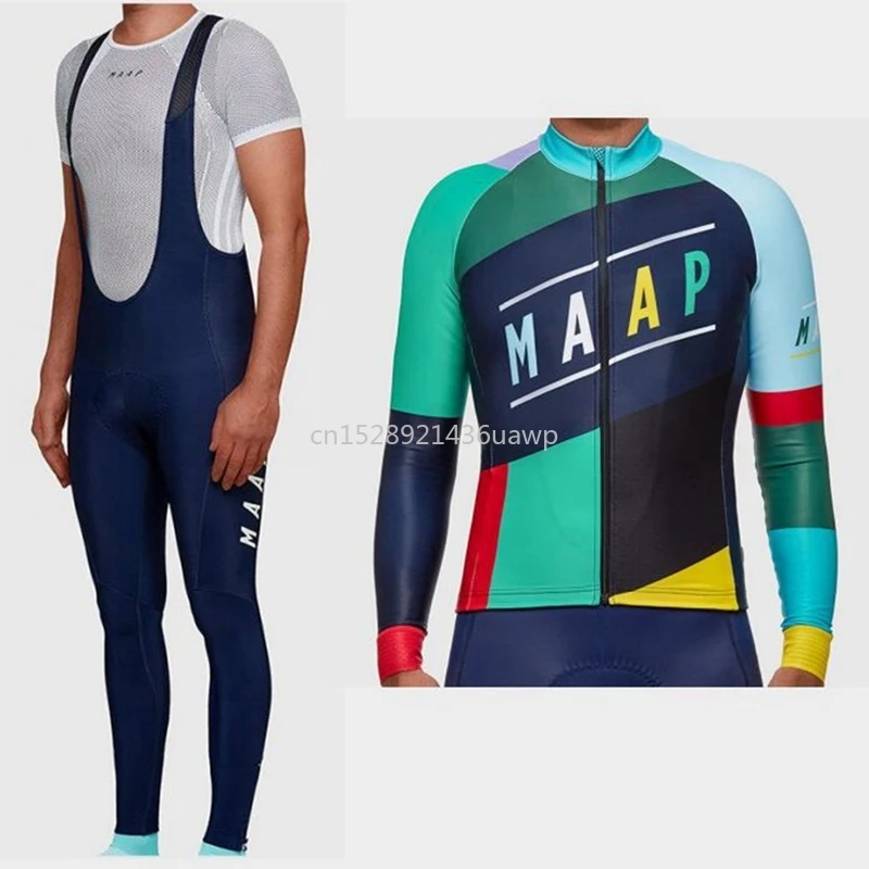 Фото цвет MAAP Велоспорт Джерси наборы мужская команда с длинным рукавом велосипед рубашка костюм велосипедная одежда ropa ciclismo maillot bicicleta