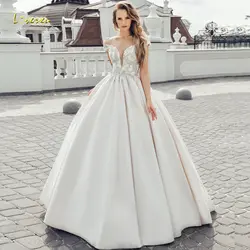 Loverxu бальное платье с v-образным вырезом атласные свадебные платья аппликация бисером с плеча невесты платья корт Свадебное платье с