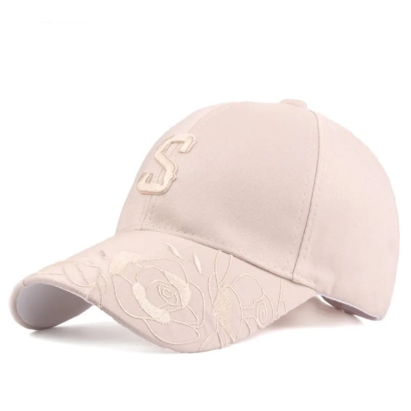 [YARBUU] новые брендовые бейсбольные кепки женские цветочные головной убор с вышивкой регулируемые повседневные бейсболки кепки с буквами - Цвет: beige
