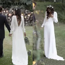 Mbcullyd простой богемные свадебные платья в стиле Country, v-образный вырез, открытая спина, пляжный костюм с длинным рукавом плюс Размеры свадебное платье vestido de novia