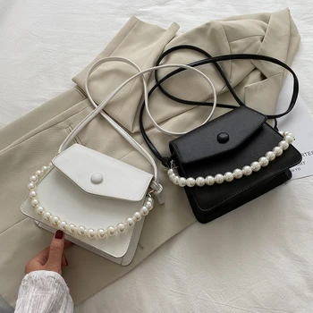 

Fashion Pearl Leather Crossbody Bags For Women 2020 PU Leather Solid Color Fashion Ladies Shoulder Messenger Bag
