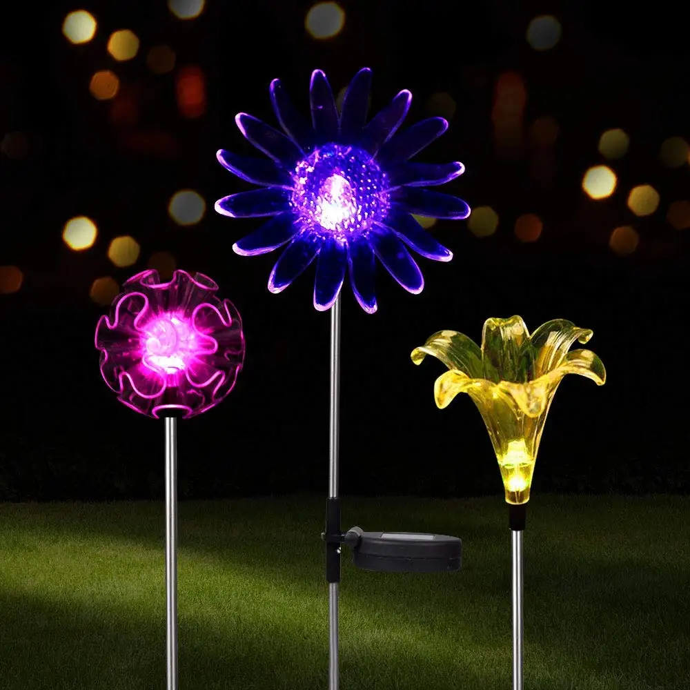

Outdoor solar garden lights Muiltcolor dandelion lily sunflower stake lights for patio garden path path landscape decoration