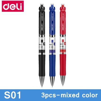 S01-Mixed(3pcs) 3PCS/LOT Deli S01 presss gel pen 0.5mm roller ball pen gel ink pen 6906 refills 3 colors optional - Цвет: S01-Mixed(3pcs)