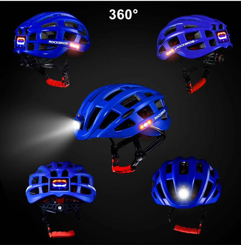ROCKBROS casco de seguridad para bicicleta, linterna de cabeza nocturna, advertencia brillante, recargable|Casco para bicicleta| -