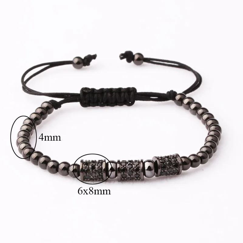 Fashion Jewelry CZ Tube Stainless Steel Beads Men Women Macrame Bracelet - Image 3