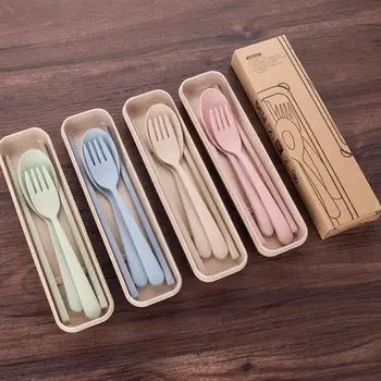 

Health Environmental Wheat Platycodon Straw Cutlery Set Portable Camping Tableware Spoon Fork Chopsticks Set LX8827