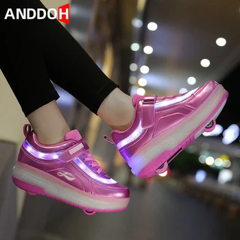 

Size 27-40 Children USB Charging Luminous Sneakers with Double Wheels Kids Led Light Up Shoes for Girls Unisex Glowing Sneakers